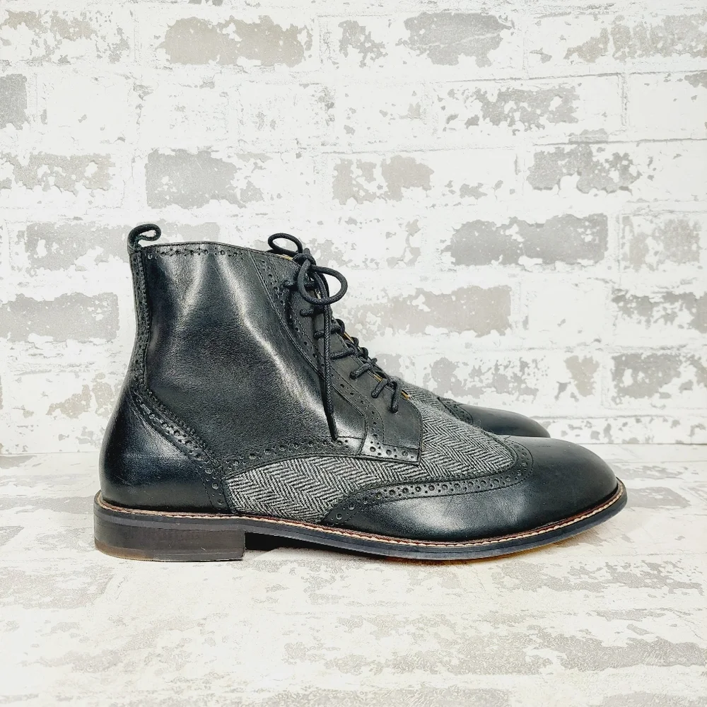 NEW Thomas & Vine Men's Jarett Wingtip Ankle Boot Black/Gray F926